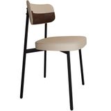Cadeira Estofada Para Sala De Jantar Astrid Preto C01 Linho Areia Courino Whisky - Lyam Decor