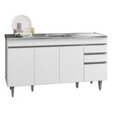 Balcão Com Pia Inox 150cm 4 Portas 2 Gavetas Branco