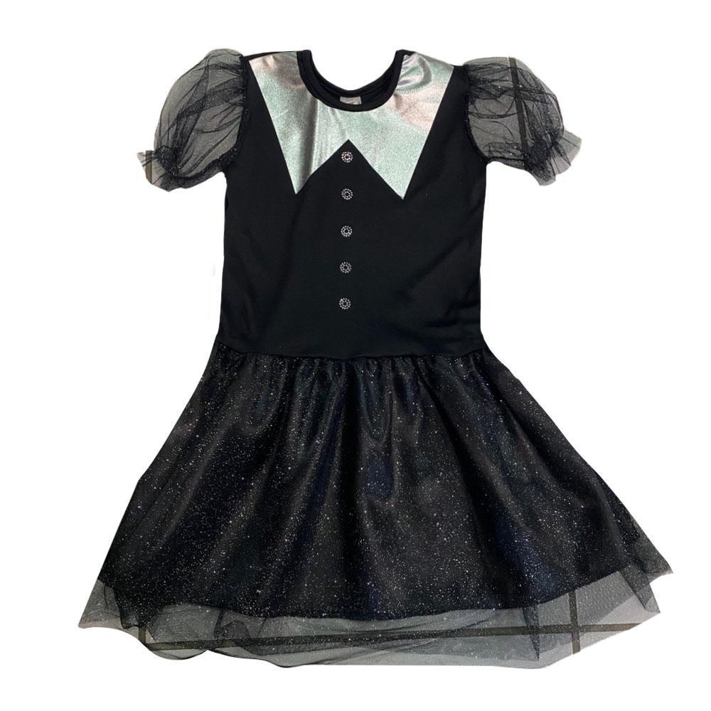 Fantasia Infantil Wandinha Preto Glitter Tam 10 Halloween