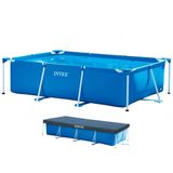 Piscina Estrutural Retangular 3.834 Litros Pvc Armacao + Capa Intex
