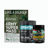 Kit: Hipercalórico Army Super Mass - 3kg +creatina Monohidratada Pote 300g - 100% Pura+pré-treino Evolution Pré Workout