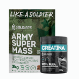 Kit: Hipercalórico Army Super Mass - 3kg + Creatina Monohidratada Pote 300g - 100% Pura Importada - Soldiers Nutrition Chocolate