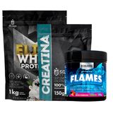 Kit: Elite Pro Whey Concentrado 80% 1kg + Creatina 150g + Pré Treino Flames 200g - Soldiers Nutrition Frutas Vermelhas