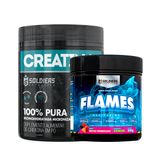 Kit: Creatina Monohidratada Pote 300g 100% Pura + Pré-treino Flames 200g - Soldiers Nutrition Frutas Vermelhas