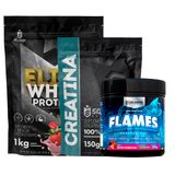 Kit: Elite Pro Whey Concentrado 80% 1kg + Creatina 150g + Pré Treino Flames 200g - Soldiers Nutrition Frutas Vermelhas