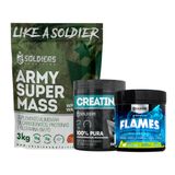 Kit: Hipercalórico Army Super Mass - 3kg +creatina Monohidratada Pote 300g - 100% Pura+pré-treino Flames 200g - Soldiers Cookies