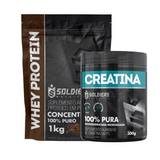 Kit: Whey Protein Concentrado 1kg + Creatina Monohidratada Pote 300g - 100% Pura Importada - Soldiers Nutrition Chocolate Belga