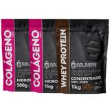 Kit: Whey Protein Concentrado 1kg + Colágeno 2kg - 100% Importado - Soldiers Nutrition Chocolate Belga