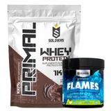 Kit: Whey Protein Primal 1kg 100% Importado + Pré- Treino Flames - Soldiers Nutrition Chocolate Belga