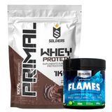 Kit: Whey Protein Primal 1kg 100% Importado + Pré- Treino Flames - Soldiers Nutrition Chocolate Belga
