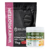Kit: Whey Protein Concentrado 3kg + Vitamina C Em Pó 250g - 100% Importado - Soldiers Nutrition Morango