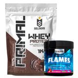 Kit: Whey Protein Primal 1kg 100% Importado + Pré- Treino Flames - Soldiers Nutrition Chocolate Belga