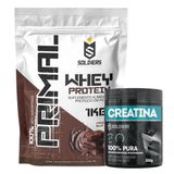 Kit: Whey Protein Primal 1kg 100% Importado + Creatina Monohidratada Pote 300g - Soldiers Nutrition Chocolate Belga