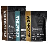 Kit: Whey Protein Concentrado 2kg + Creatina Monohidratada 250g + Glutamina 250g - 100% Importado - Soldiers Nutrition Chocolate Belga