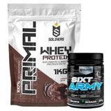Kit: Whey Protein Primal 1kg 100% Importado + Pré-treino Sixt Army - Soldiers Nutrition Chocolate Belga