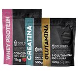 Kit: Whey Protein Concentrado 2kg + Creatina Monohidratada 500g + Glutamina 500g - 100% Importado - Soldiers Nutrition Morango