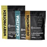 Kit: Whey Protein Concentrado 2kg + Creatina Monohidratada 500g + Glutamina 500g - 100% Importado - Soldiers Nutrition Baunilha
