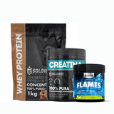 Kit: Whey Protein Concentrado 1kg+creatina Monohidratada Pote 300g - 100% Pura+pré-treino Flames 200g - Soldiers Nutriti Cookies