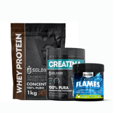 Kit: Whey Protein Concentrado 1kg+creatina Monohidratada Pote 300g - 100% Pura+pré-treino Flames 200g - Soldiers Nutriti Chocolate Belga