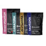 Kit: Whey Protein Concentrado 1kg + Creatina Monohidratada 250g + Glutamina 250g + Taurina 250g - 100% Importado - Soldi Morango