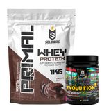 Kit: Whey Protein Primal 1kg 100% Importado + Pré-treino Evolution - Soldiers Nutrition Chocolate Belga