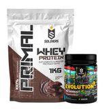 Kit: Whey Protein Primal 1kg 100% Importado + Pré-treino Evolution - Soldiers Nutrition Chocolate Belga