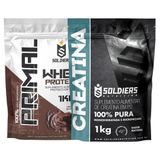Kit: Whey Protein Primal 1kg 100% Importado + Creatina Monohidratada 1kg- Soldiers Nutrition Chocolate Belga
