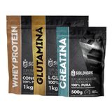Kit: Whey Protein Concentrado 5kg + Glutamina 1kg + Creatina Monohidratada 500g - 100% Importado - Soldiers Nutrition Coockies