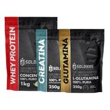 Kit: Whey Protein Concentrado 2kg + Creatina Monohidratada 250g + Glutamina 250g - 100% Importado - Soldiers Nutrition Natural