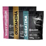 Kit: Whey Protein Concentrado 5kg + Glutamina 1kg + Creatina Monohidratada 500g - 100% Importado - Soldiers Nutrition Morango