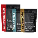 Kit: Whey Protein Concentrado 2kg + Creatina Monohidratada 500g + Glutamina 500g - 100% Importado - Soldiers Nutrition Natural