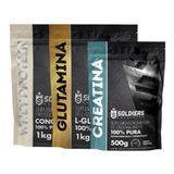 Kit: Whey Protein Concentrado 5kg + Glutamina 1kg + Creatina Monohidratada 500g - 100% Importado - Soldiers Nutrition Beijinho