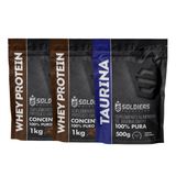 Kit: Whey Protein Concentrado 2kg + Taurina 500g - 100% Importado - Soldiers Nutrition Chocolate Belga