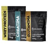 Kit: Whey Protein Concentrado 2kg + Creatina Monohidratada 250g + Glutamina 250g - 100% Importado - Soldiers Nutrition Baunilha