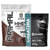 Kit: Whey Protein Primal 1kg 100% Importado + Creatina Monohidratada 250g - Soldiers Nutrition Chocolate Belga