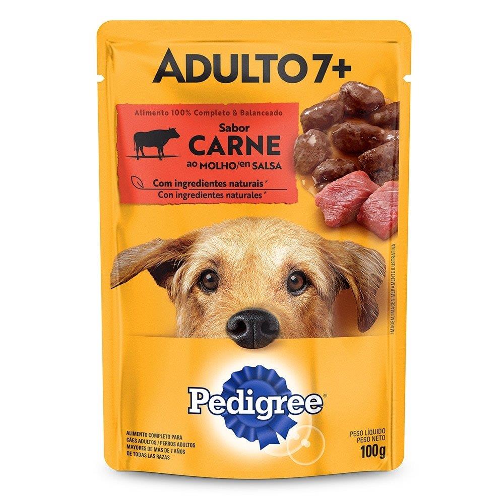 Ração Úmida Para Cachorro Pedigree Adulto 7+ Anos Sachê Carne 100g - Embalagem Com 18 Unidades