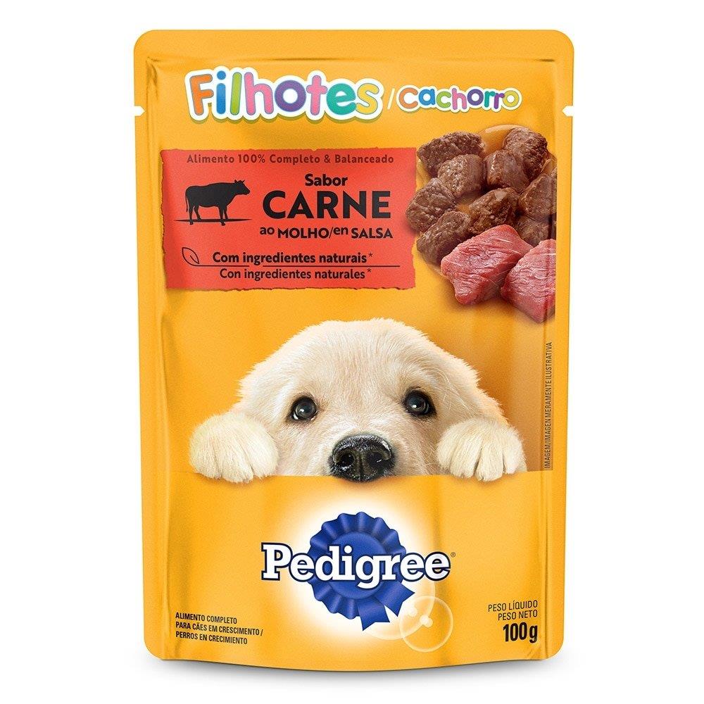 Ração Úmida Para Cachorro Pedigree Filhote Sachê Carne 100g - Embalagem Com 18 Unidades