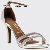 Sandália Feminina Salto Fino Alto Tiras Strass Vizzano 6210.1037.26611 - Prata/branco Off - 39