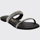 Tamanco Rasteira Feminina Strass Tiras Brilhantes Vizzano 6235.1189.26564 - Preto Cristal - 36