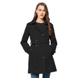 Casaco Impermeável Feminino Tratenby, Comprido, Trespassado, Preto, Tamanho L