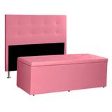 Kit Cabeceira E Calçadeira Baú Casal 1,40m Berlim Suede - Pallazio Cor Rosa