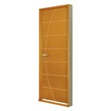 Kit Porta de Madeira Decorada 215x74cm com Batente de MDF Ultra 16cm Neblina MGM Marrom
