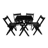 Conjunto Mesa Dobrável 70x70 Com 4 Cadeiras Em Madeira Maciça - Preto - Preto