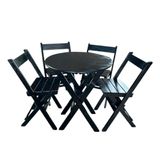 Conjunto Mesa Redondo 70cm Dobrável Com 4 Cadeiras Em Madeira Maciça - Preto - Preto