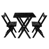 Conjunto Mesa Dobrável 60x60cm Com 2 Cadeiras Em Madeira Maciça - Preto - Preto