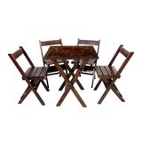 Conjunto Mesa Dobrável 60x60cm Com 4 Cadeiras Em Madeira Maciça - Imbuia - Marrom