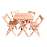 Conjunto Mesa Dobrável 70x70 Com 4 Cadeiras Em Madeira Maciça - Cru - Bege