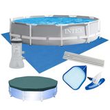 Piscina Estrutural 6.503 Litros Armação Prism + Capa + Filtro + Forro + Kit Limpeza - Intex