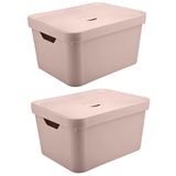 2x Caixa De Plástico 32l Organizadora Rosa Ou 24,5x36x46cm