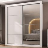 Guarda-roupas Casal Com Espelho 2 Portas De Correr 4 Gavetas Alasca Multimóveis Mp4312 Branco